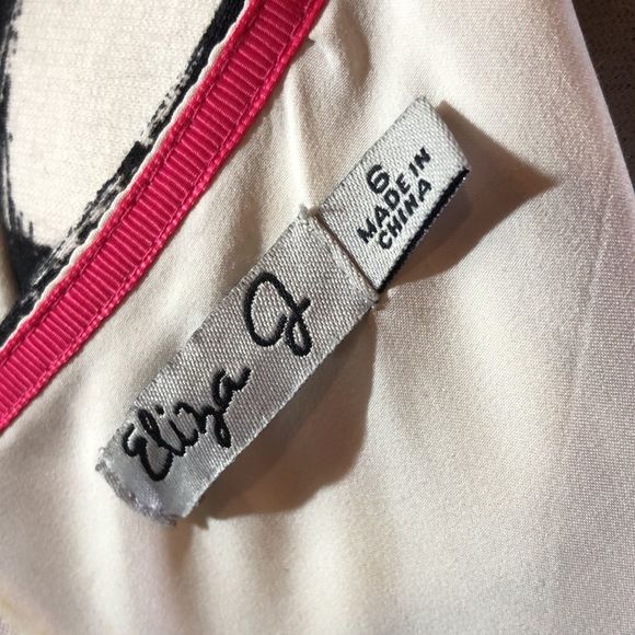 Eliza J Dress sz 6 white polyester knit sheath, 3/4 sleeve, black grid, lined - Picture 12 of 15